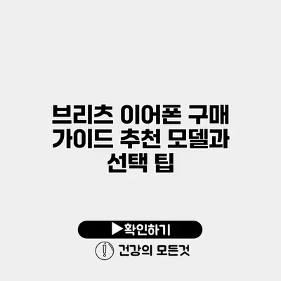 브리츠 이어폰 구매 가이드 추천 모델과 선택 팁